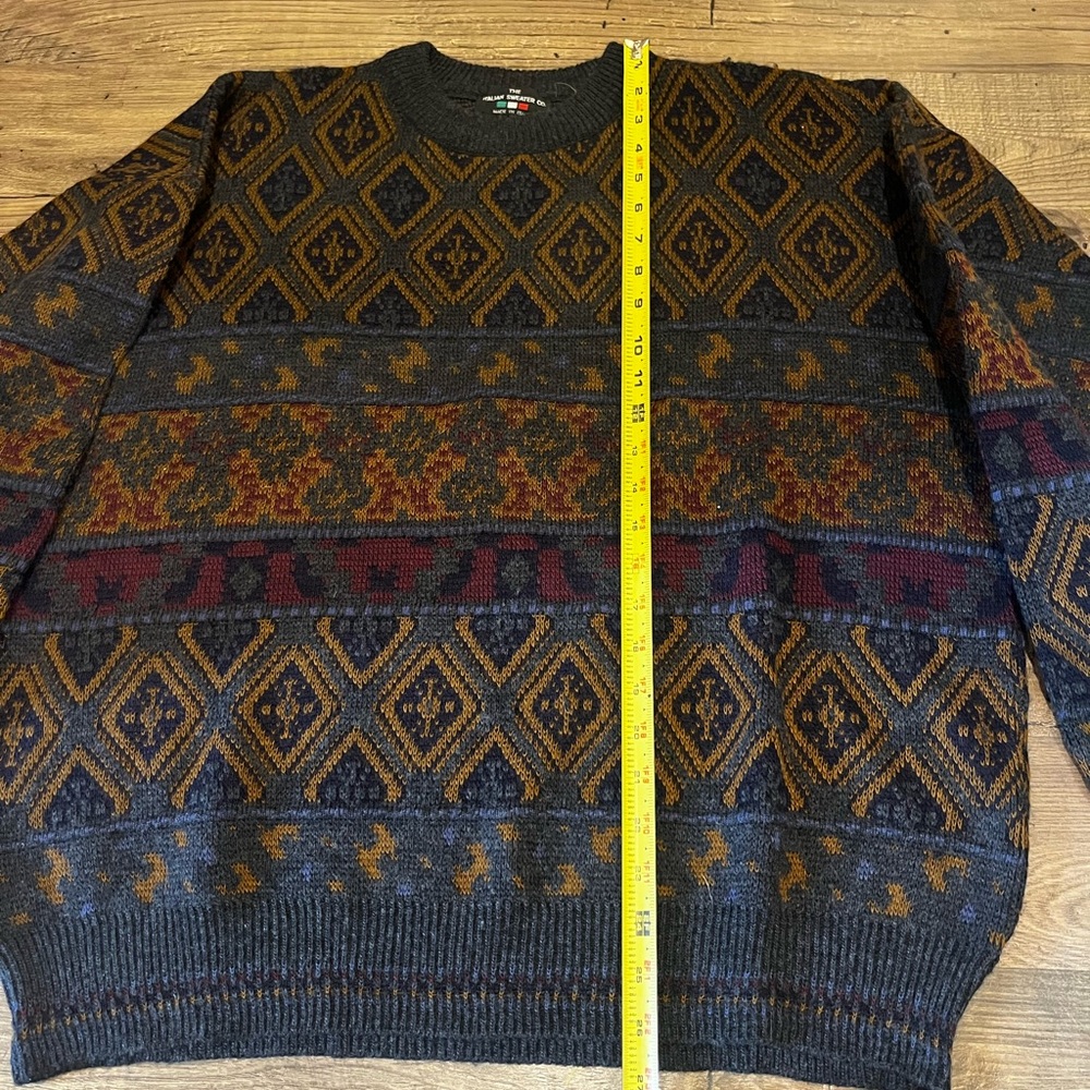 Vintage 90s Grandpa Sweater Geometric Knit Pullover - The Italian Sweater Co. XL - Picture 7 of 11